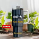 Seattle Seahawks NFL Leather Effect Custom Stanley Quencher 30oz-40oz Stainless Steel Tumbler Hot And Cold Tumbler