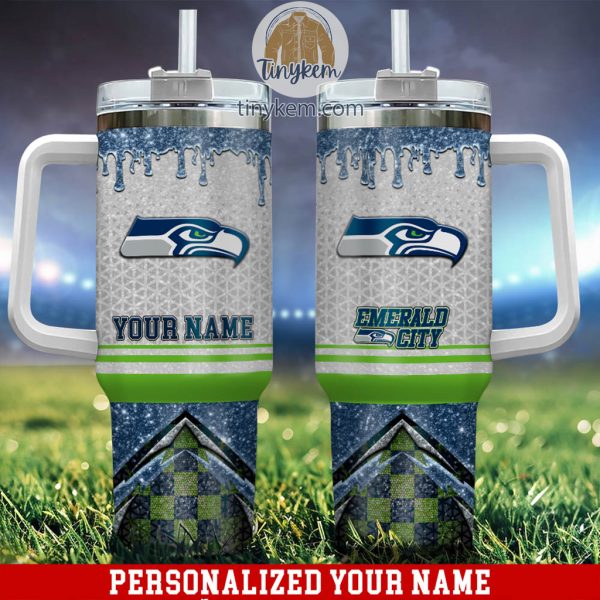 Seattle Seahawks Glitter NFL Custom Stanley Quencher 30oz-40oz Stainless Steel Tumbler Hot And Cold Tumbler