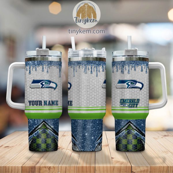 Seattle Seahawks Glitter NFL Custom Stanley Quencher 30oz-40oz Stainless Steel Tumbler Hot And Cold Tumbler - Image 2