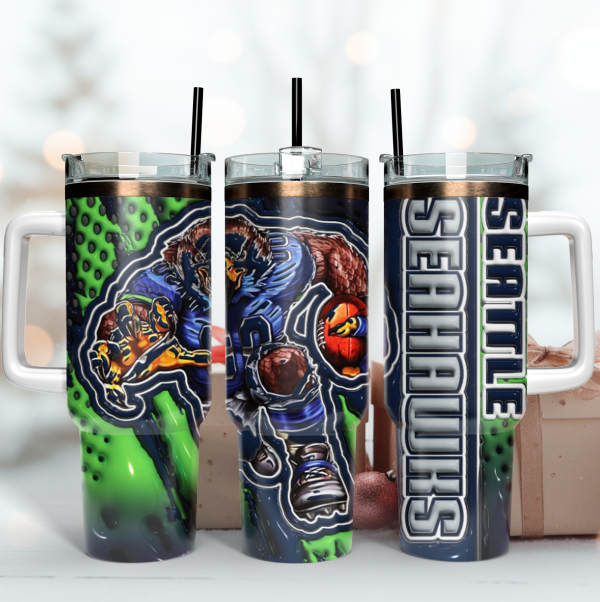 Seattle Seahawks NFL Mascot Custom Stanley Quencher 30oz-40oz Stainless Steel Tumbler Hot And Cold Tumbler