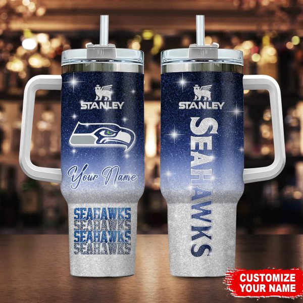 Seattle Seahawks NFL Glitter Custom Stanley Quencher 30oz-40oz Stainless Steel Tumbler Hot And Cold Tumbler