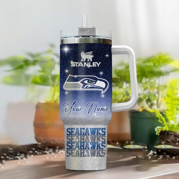 Seattle Seahawks NFL Glitter Custom Stanley Quencher 30oz-40oz Stainless Steel Tumbler Hot And Cold Tumbler - Image 2