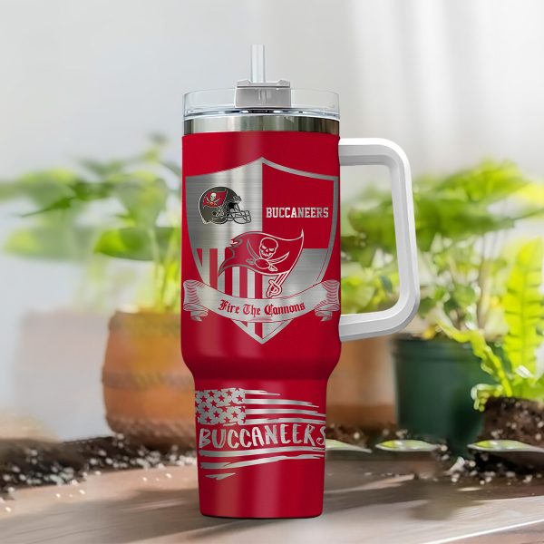 Tampa Bay Buccaneers NFL Silver Logo Custom Stanley Quencher 30oz-40oz Stainless Steel Tumbler Hot And Cold Tumbler - Image 2