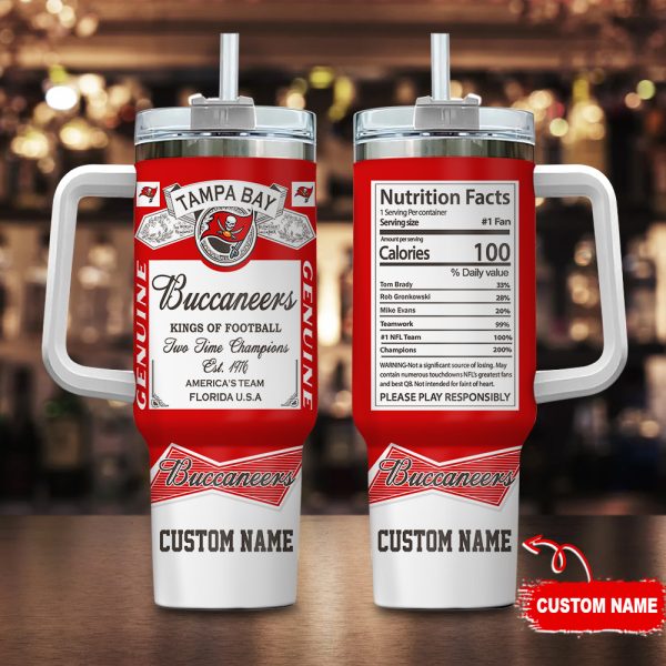 Tampa Bay Buccaneers NFL Nutrition Facts Custom Stanley Quencher 30oz-40oz Stainless Steel Tumbler Hot And Cold Tumbler