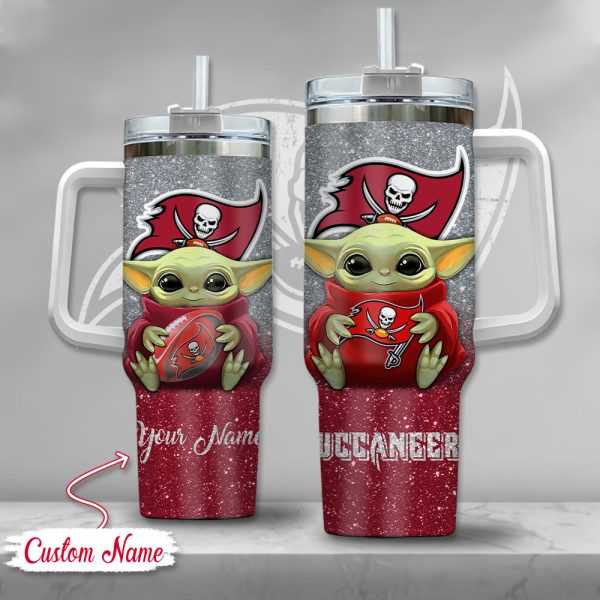 NFL Tampa Bay Buccaneers Baby Yoda Custom Stanley Quencher 30oz-40oz Stainless Steel Tumbler Hot And Cold Tumbler