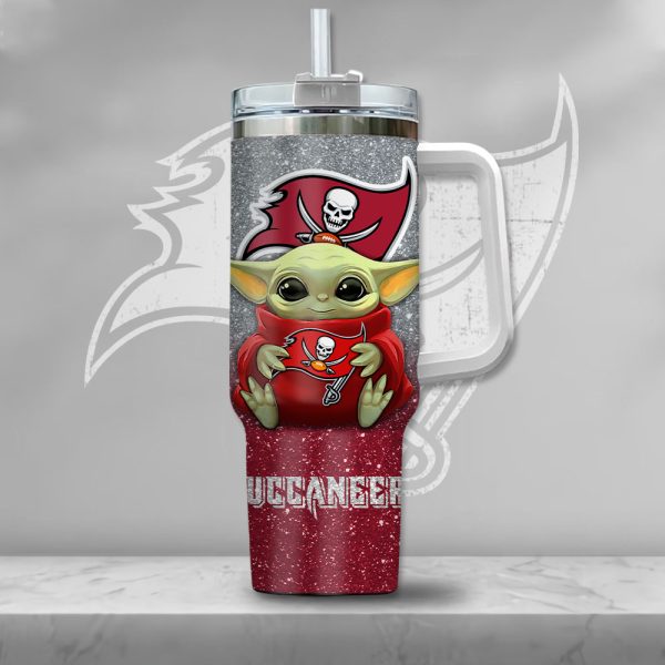 NFL Tampa Bay Buccaneers Baby Yoda Custom Stanley Quencher 30oz-40oz Stainless Steel Tumbler Hot And Cold Tumbler - Image 2