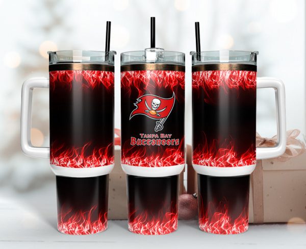 Tampa Bay Buccaneers NFL Fire Effect Custom Stanley Quencher 30oz-40oz Stainless Steel Tumbler Hot And Cold Tumbler