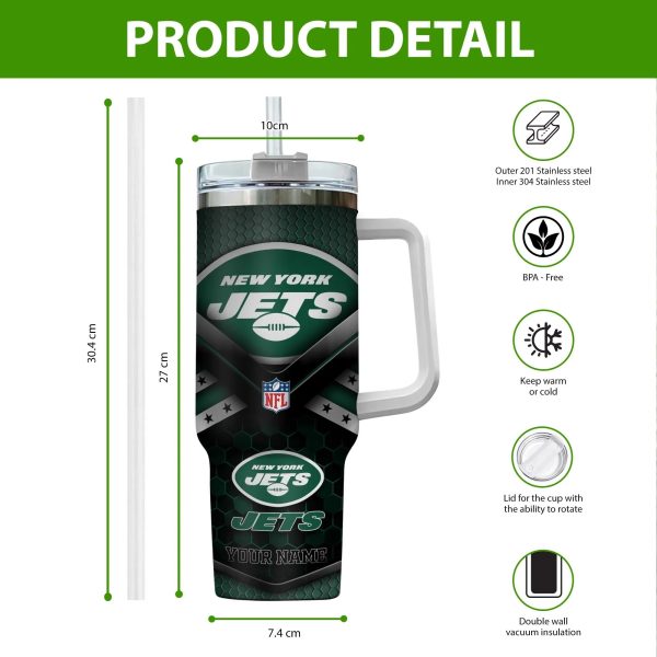 New York Jets NFL Custom Stanley Quencher 30oz-40oz Stainless Steel Tumbler Hot And Cold Tumbler - Image 2