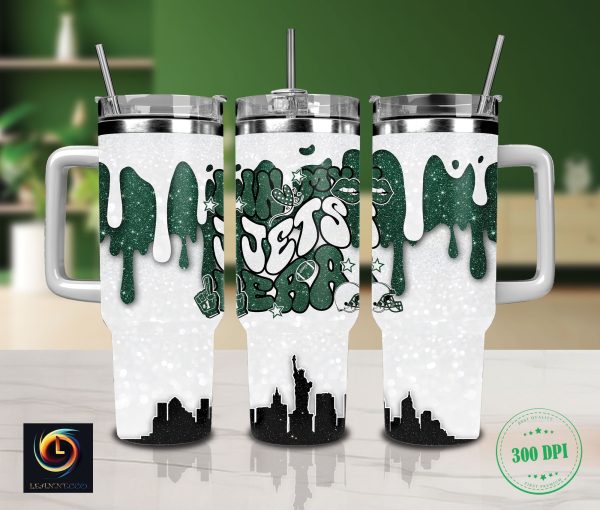 New York Jets NFL Glitter Custom Stanley Quencher 30oz-40oz Stainless Steel Tumbler Hot And Cold Tumbler