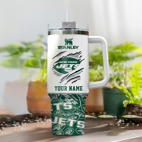 New York Jets NFL Custom Stanley Quencher 30oz-40oz Stainless Steel Tumbler Hot And Cold Tumbler - Image 2
