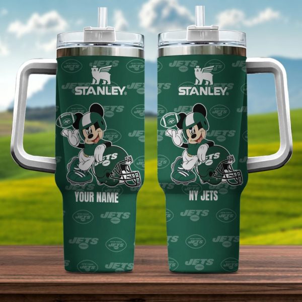 New York Jets NFL Mickey Mouse Custom Stanley Quencher 30oz-40oz Stainless Steel Tumbler Hot And Cold Tumbler