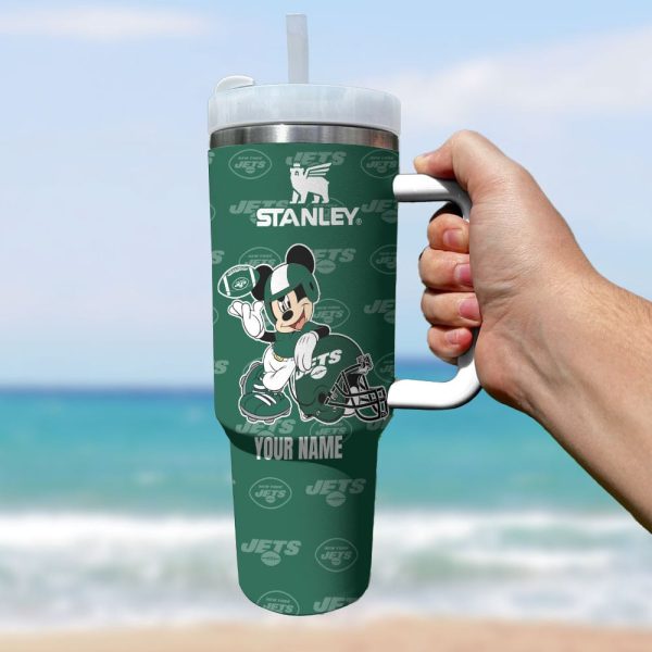 New York Jets NFL Mickey Mouse Custom Stanley Quencher 30oz-40oz Stainless Steel Tumbler Hot And Cold Tumbler - Image 2