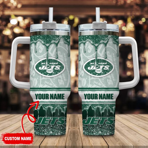 New York Jets NFL Glitter Custom Stanley Quencher 30oz-40oz Stainless Steel Tumbler Hot And Cold Tumbler