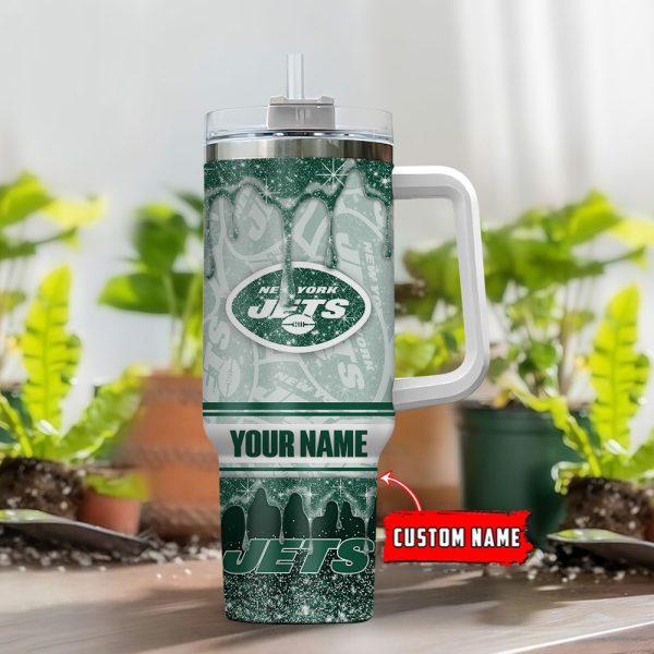 New York Jets NFL Glitter Custom Stanley Quencher 30oz-40oz Stainless Steel Tumbler Hot And Cold Tumbler - Image 2
