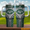 New York Jets NFL Glitter Leopard Print Custom Stanley Quencher 30oz-40oz Stainless Steel Tumbler Hot And Cold Tumbler
