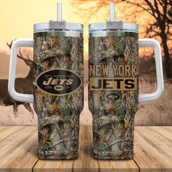 New York Jets NFL Hunting Realtree Custom Stanley Quencher 30oz-40oz Stainless Steel Tumbler Hot And Cold Tumbler