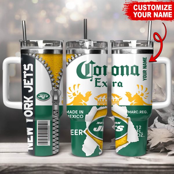 New York Jets NFL Corona Extra Custom Stanley Quencher 30oz-40oz Stainless Steel Tumbler Hot And Cold Tumbler