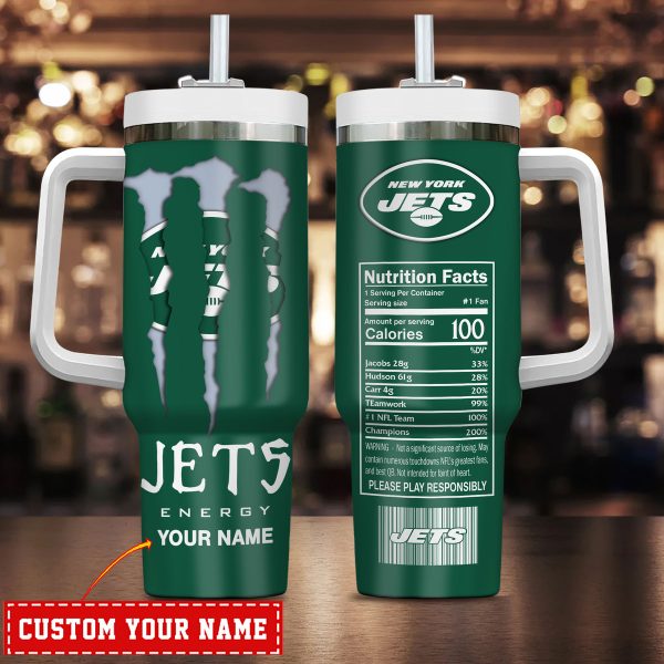 New York Jets NFL Energy Nutrition Facts Custom Stanley Quencher 30oz-40oz Stainless Steel Tumbler Hot And Cold Tumbler