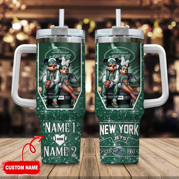 New York Jets NFL Mickey And Minnie Couple Custom Stanley Quencher 30oz-40oz Stainless Steel Tumbler Hot And Cold Tumbler