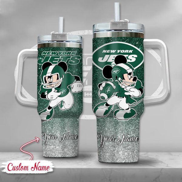 New York Jets NFL Mickey Mouse Glitter Custom Stanley Quencher 30oz-40oz Stainless Steel Tumbler Hot And Cold Tumbler