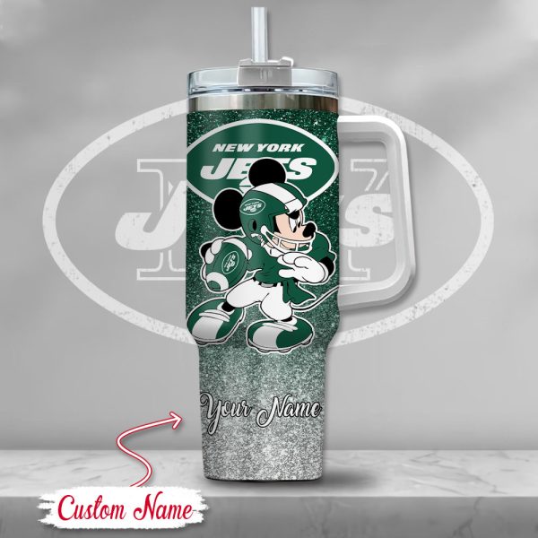 New York Jets NFL Mickey Mouse Glitter Custom Stanley Quencher 30oz-40oz Stainless Steel Tumbler Hot And Cold Tumbler - Image 2