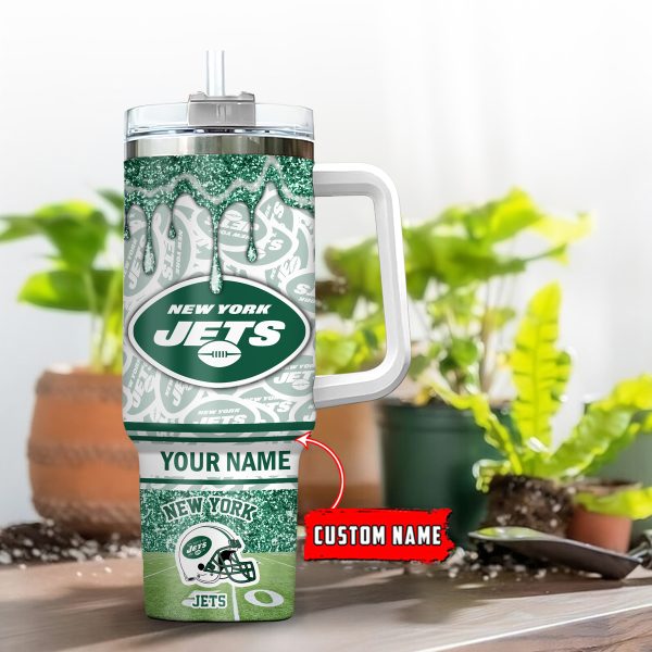 New York Jets NFL Glitter Custom Stanley Quencher 30oz-40oz Stainless Steel Tumbler Hot And Cold Tumbler