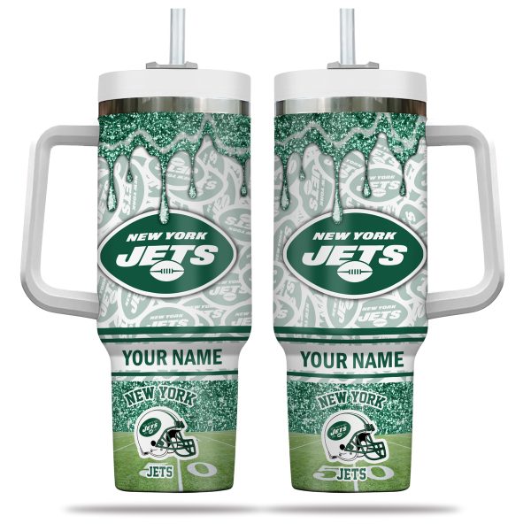 New York Jets NFL Glitter Custom Stanley Quencher 30oz-40oz Stainless Steel Tumbler Hot And Cold Tumbler - Image 2