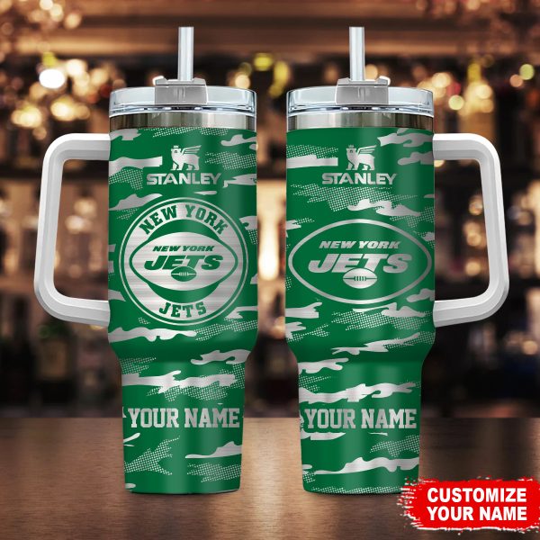 New York Jets NFL Camo Pattern Custom Stanley Quencher 30oz-40oz Stainless Steel Tumbler Hot And Cold Tumbler