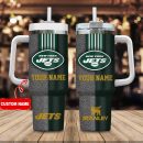 New York Jets NFL Leather Effect Custom Stanley Quencher 30oz-40oz Stainless Steel Tumbler Hot And Cold Tumbler