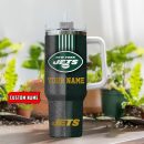New York Jets NFL Leather Effect Custom Stanley Quencher 30oz-40oz Stainless Steel Tumbler Hot And Cold Tumbler