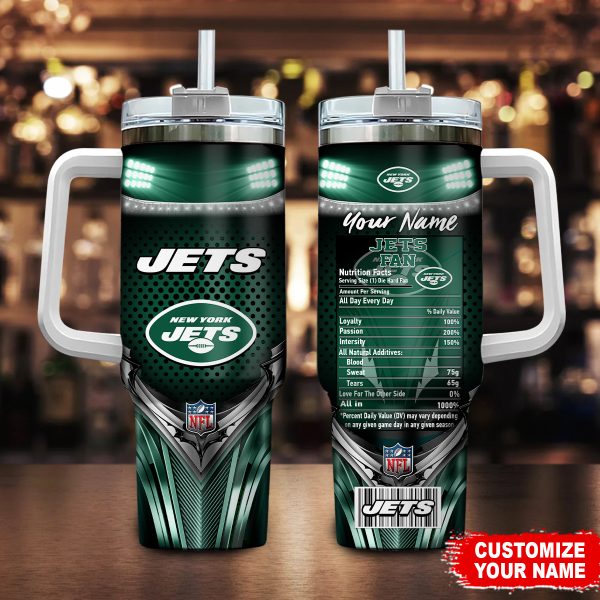 New York Jets NFL Nutrition Facts Custom Stanley Quencher 30oz-40oz Stainless Steel Tumbler Hot And Cold Tumbler