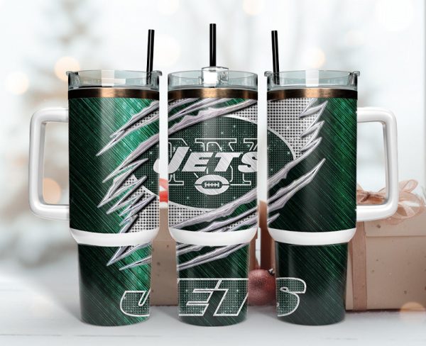 New York Jets NFL Bling Effect Custom Stanley Quencher 30oz-40oz Stainless Steel Tumbler Hot And Cold Tumbler