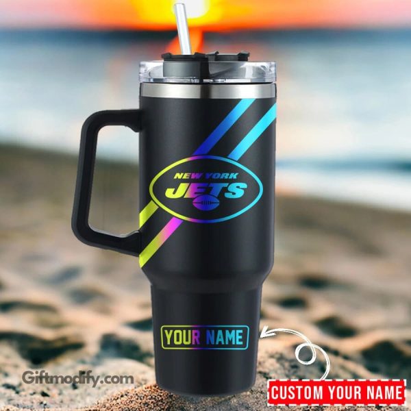 New York Jets NFL Hologram Logo Custom Stanley Quencher 30oz-40oz Stainless Steel Tumbler Hot And Cold Tumbler
