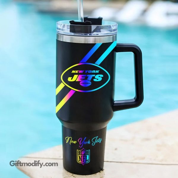 New York Jets NFL Hologram Logo Custom Stanley Quencher 30oz-40oz Stainless Steel Tumbler Hot And Cold Tumbler - Image 2