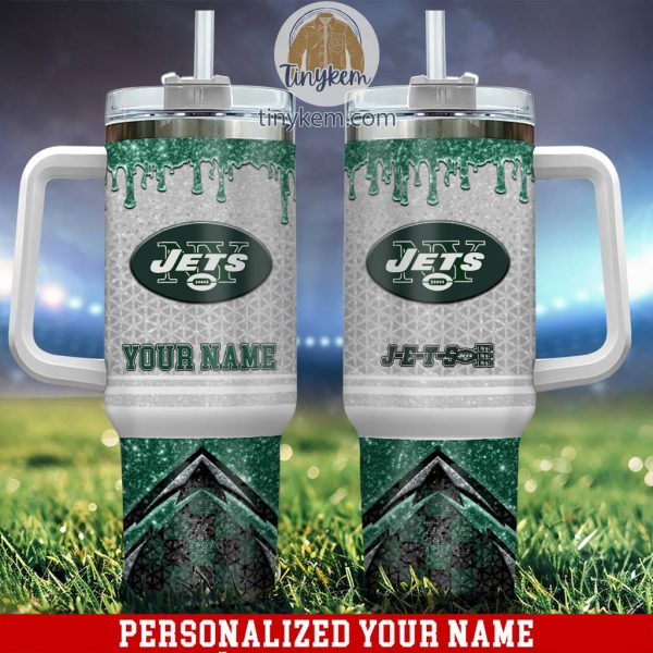 New York Jets Glitter NFL Custom Stanley Quencher 30oz-40oz Stainless Steel Tumbler Hot And Cold Tumbler