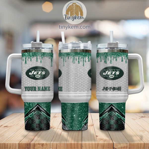 New York Jets Glitter NFL Custom Stanley Quencher 30oz-40oz Stainless Steel Tumbler Hot And Cold Tumbler - Image 2