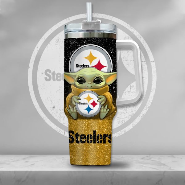 NFL Pittsburgh Steelers Baby Yoda Custom Stanley Quencher 30oz-40oz Stainless Steel Tumbler Hot And Cold Tumbler - Image 2