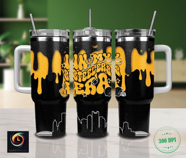 Pittsburgh Steelers NFL Glitter Custom Stanley Quencher 30oz-40oz Stainless Steel Tumbler Hot And Cold Tumbler