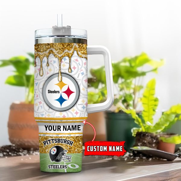 Pittsburgh Steelers NFL Glitter Custom Stanley Quencher 30oz-40oz Stainless Steel Tumbler Hot And Cold Tumbler