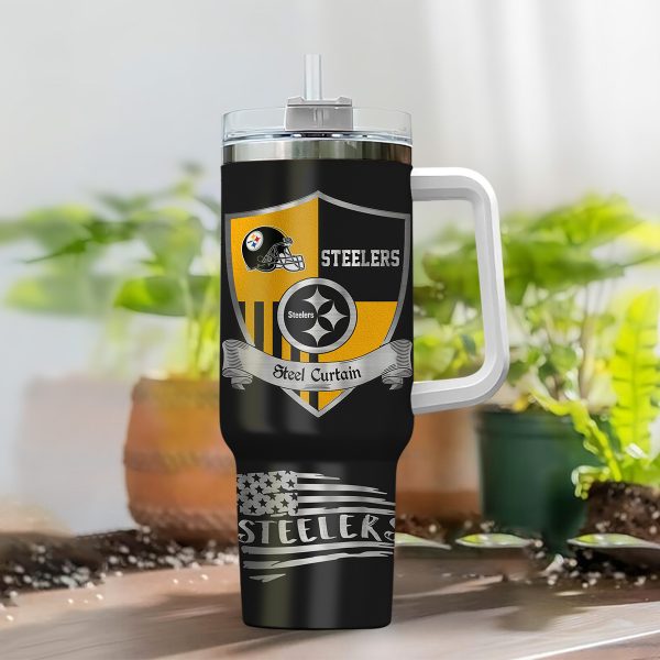 Pittsburgh Steelers NFL Silver Logo Custom Stanley Quencher 30oz-40oz Stainless Steel Tumbler Hot And Cold Tumbler - Image 2