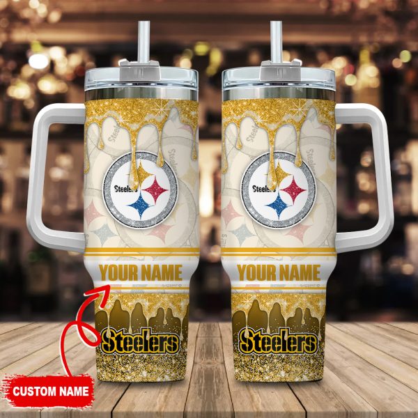 Pittsburgh Steelers NFL Glitter Custom Stanley Quencher 30oz-40oz Stainless Steel Tumbler Hot And Cold Tumbler