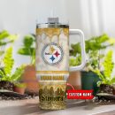 Pittsburgh Steelers NFL Glitter Custom Stanley Quencher 30oz-40oz Stainless Steel Tumbler Hot And Cold Tumbler