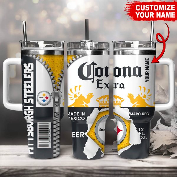 Pittsburgh Steelers NFL Corona Extra Custom Stanley Quencher 30oz-40oz Stainless Steel Tumbler Hot And Cold Tumbler