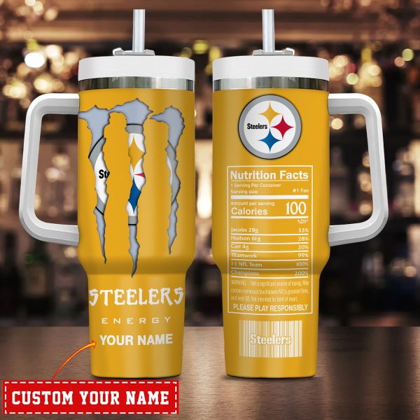 Pittsburgh Steelers NFL Energy Nutrition Facts Custom Stanley Quencher 30oz-40oz Stainless Steel Tumbler Hot And Cold Tumbler