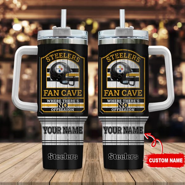 Pittsburgh Steelers NFL Fan Cave Custom Stanley Quencher 30oz-40oz Stainless Steel Tumbler Hot And Cold Tumbler