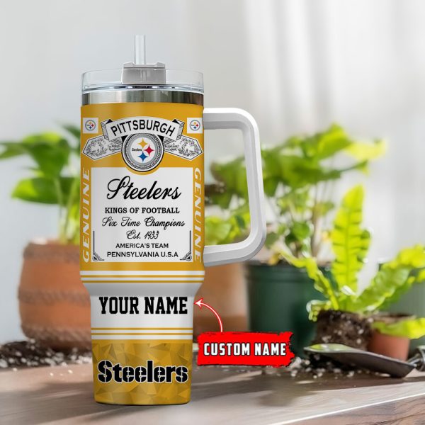Pittsburgh Steelers NFL Kings of Football Custom Stanley Quencher 30oz-40oz Stainless Steel Tumbler Hot And Cold Tumbler - Image 2