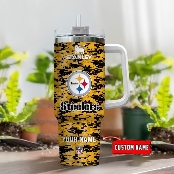 Pittsburgh Steelers NFL Camouflage Custom Stanley Quencher 30oz-40oz Stainless Steel Tumbler Hot And Cold Tumbler - Image 2