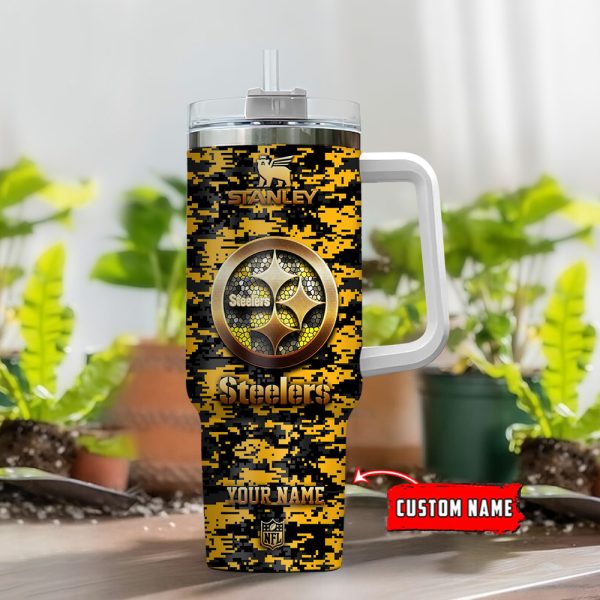 Pittsburgh Steelers NFL Camouflage Golden Logo Custom Stanley Quencher 30oz-40oz Stainless Steel Tumbler Hot And Cold Tumbler - Image 2
