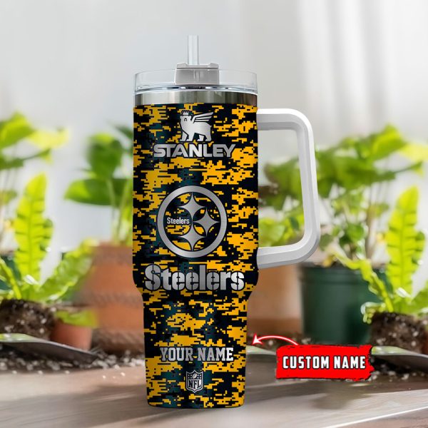 Pittsburgh Steelers NFL Camouflage Silver Logo Custom Stanley Quencher 30oz-40oz Stainless Steel Tumbler Hot And Cold Tumbler - Image 2