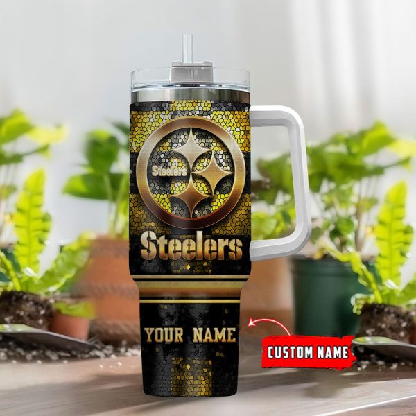 Pittsburgh Steelers NFL Glitter Golden Logo Custom Stanley Quencher 30oz-40oz Stainless Steel Tumbler Hot And Cold Tumbler - Image 2
